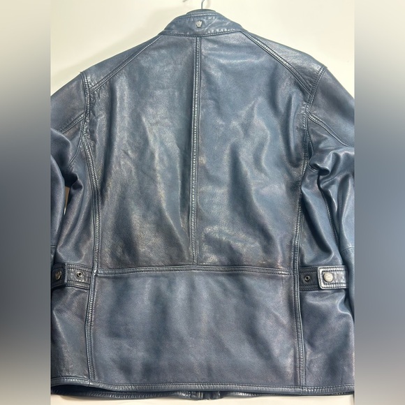 Massimo Dutti Genuine Leather Jacket Men’s L Navy Blue Euro Tailored Classic - Picture 6 of 16